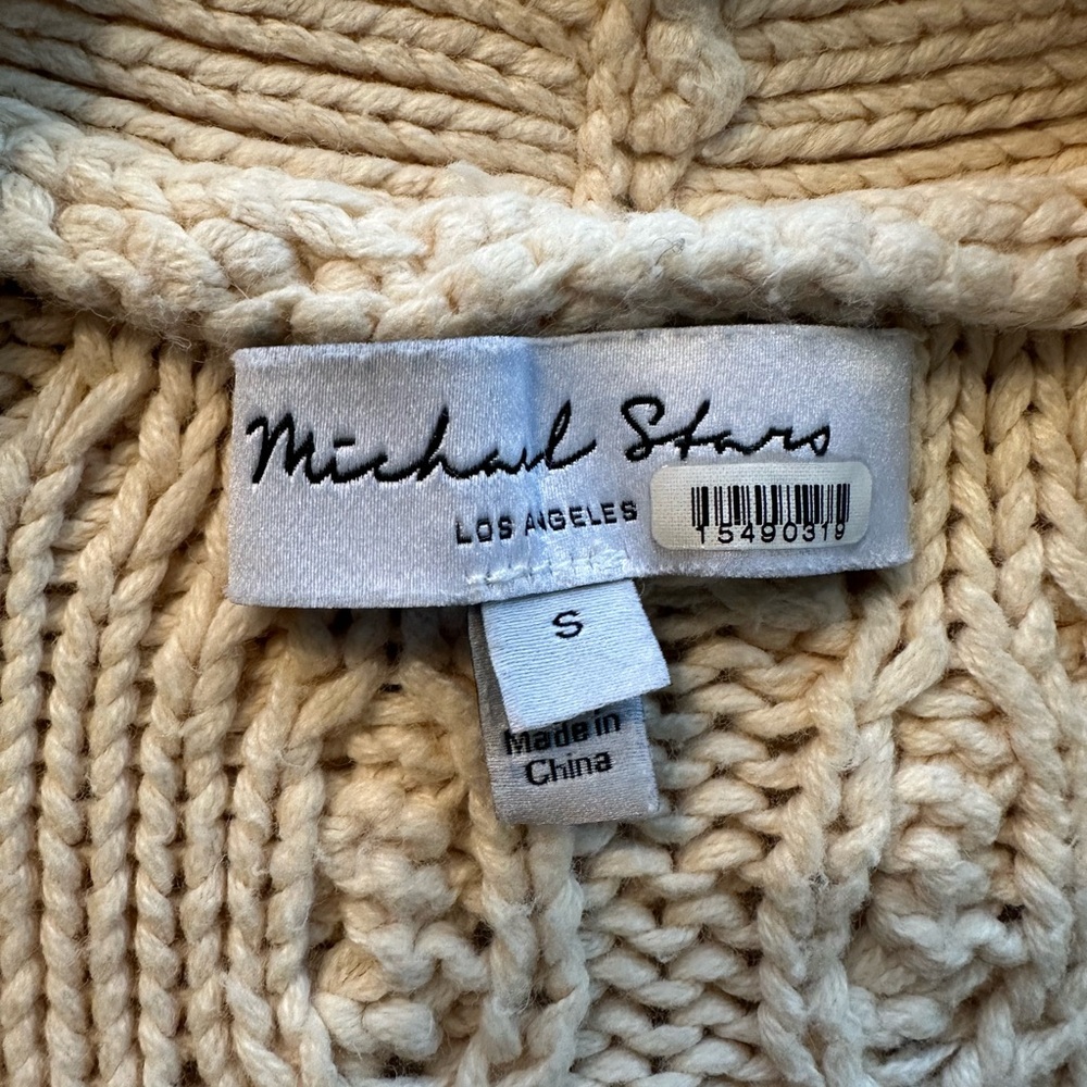 Michael Stars Cream Cable Knit Chunky Cardigan with Braided color Sleeve XS - Picture 6 of 10